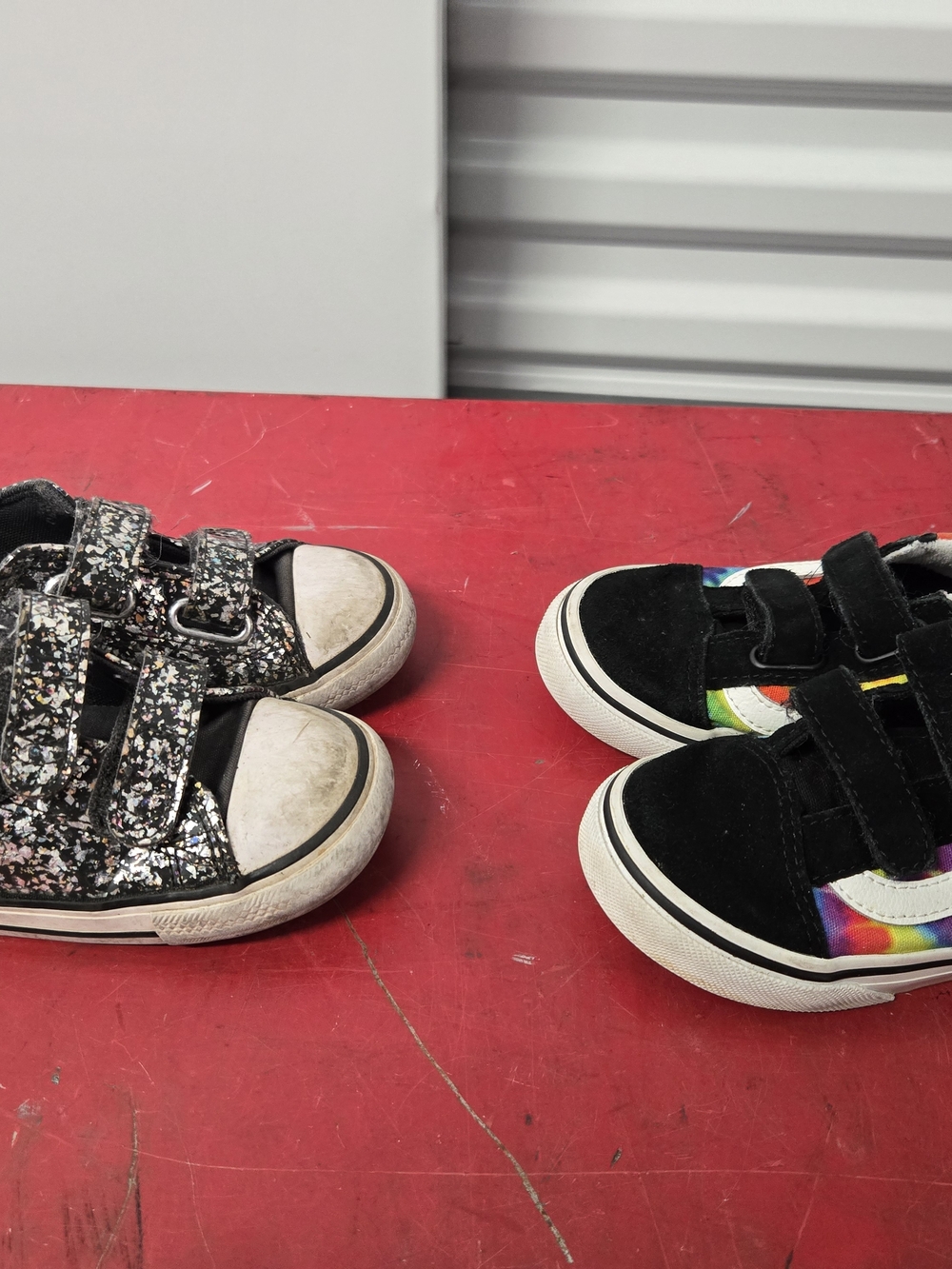 Converse And Vans Toddler Girls Black Glitter & Rainbow Velcro Sneakers